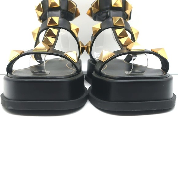 Valentino Roman Stud Ankle Strap Platform Sandals Black Leather Size 39.5 NEW - Picture 4 of 12